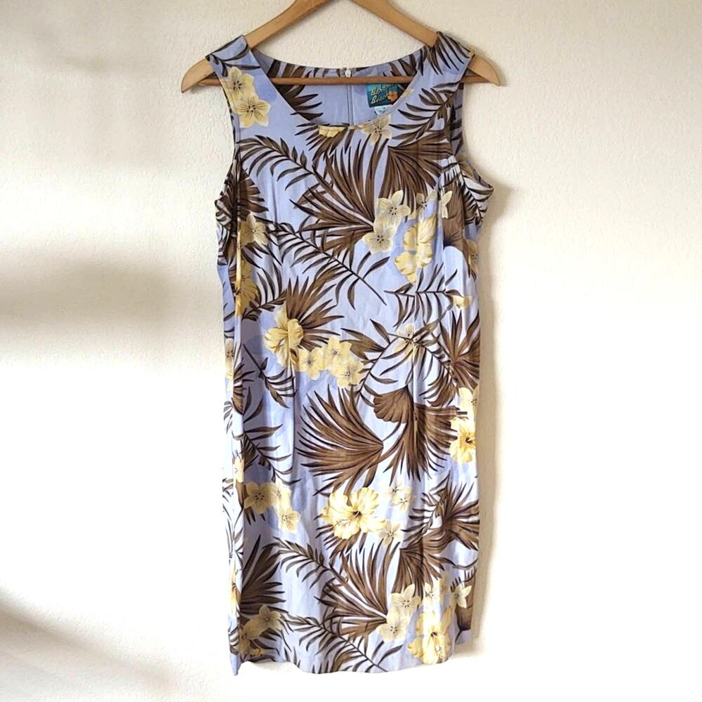 Vintage Bahama Beach Hawaiian print blue rayon dress